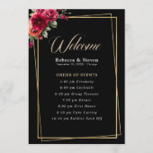 Programme de mariage chic rouge noir floral (Devant)