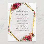 Programme de mariage chic rouge rose floral et or  (Devant)