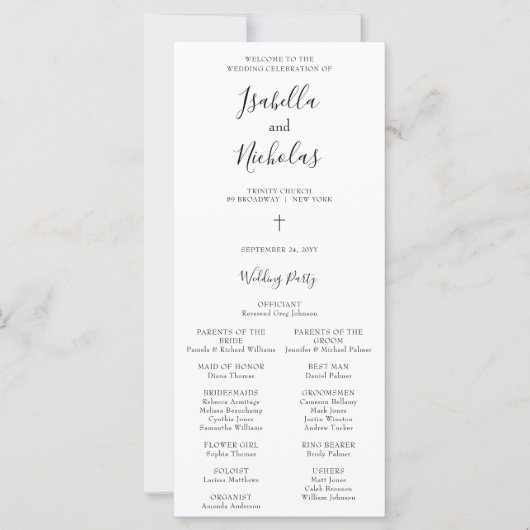Programme de mariage chrétien à script simple Isab (Devant)