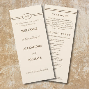 Programme de mariage chrétien en crème marron mono