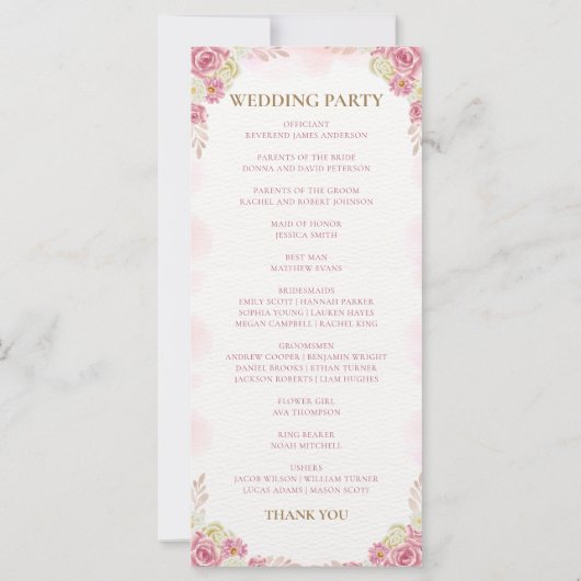 Programme de mariage chrétien traditionnel (Dos)