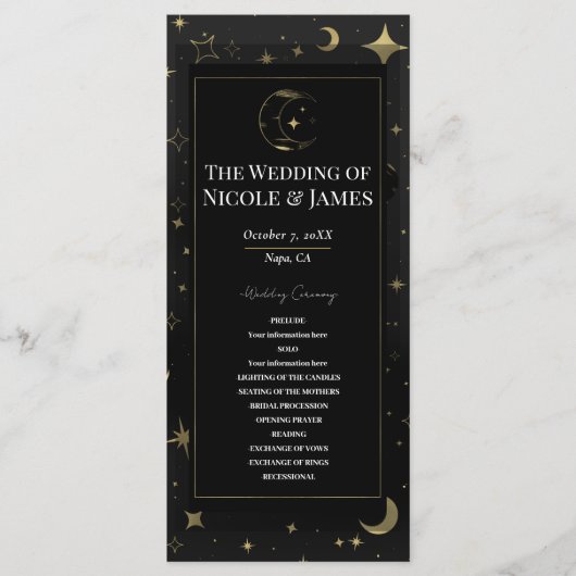 Programme de mariage Ciel de Lune Étoiles Noir & O (Devant)