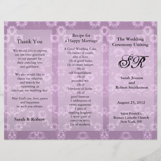 Programme de mariage Circulaire florale rose (Devant)