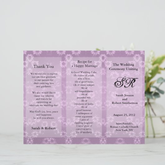 Programme de mariage Circulaire florale rose (Debout devant)