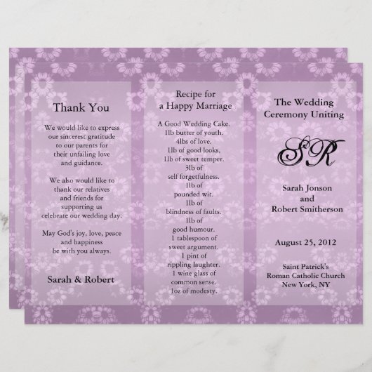 Programme de mariage Circulaire florale rose (Devant / Derrière)