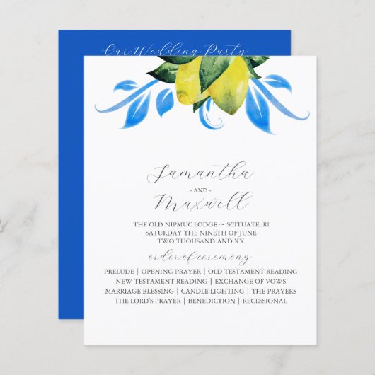 Programme de mariage Citrons botaniques Feuilles (Devant / Derrière)