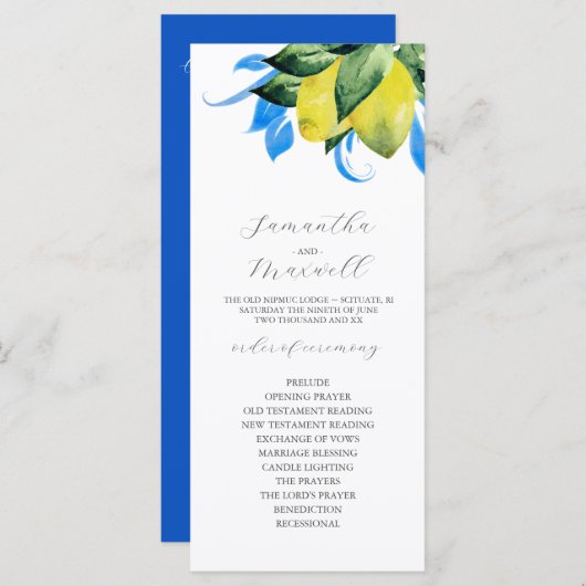 Programme de mariage Citrons botaniques Feuilles (Devant / Derrière)