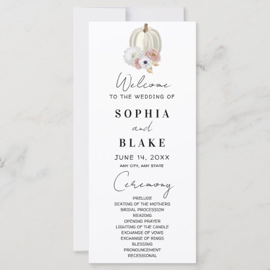 Programme de mariage citrouille automne fleurs bla (Devant)