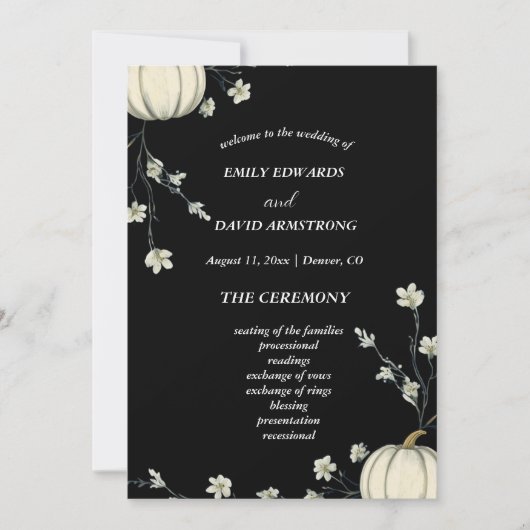 Programme de mariage citrouille automne noir (Devant)