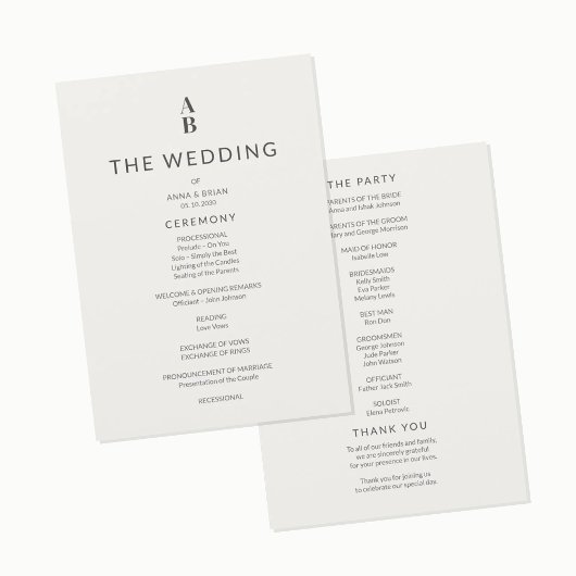 Programme de mariage civil moderne minimaliste