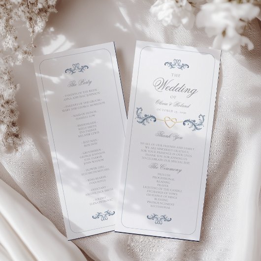 Programme de mariage classique bleu poussiéreux