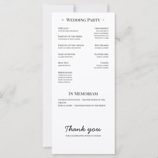 Programme de Mariage Classique Chic (Dos)