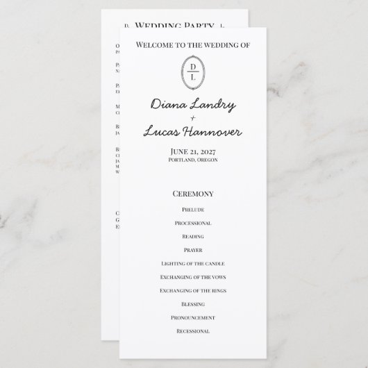 Programme de Mariage Classique Chic (Devant / Derrière)