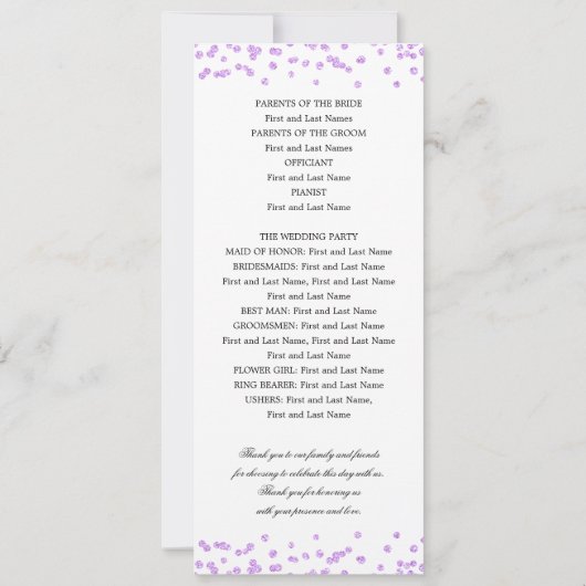 Programme de mariage classique Confetti Purple (Dos)