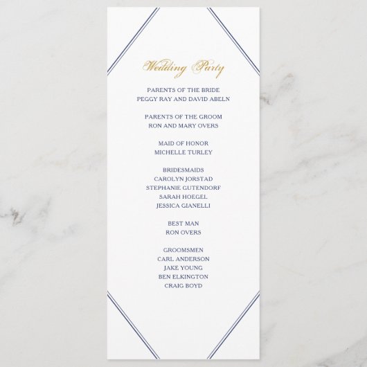 Programme de mariage classique d'or et de marine (Dos)