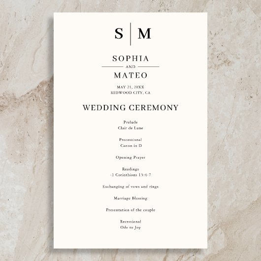 Programme de mariage classique en blanc ivoire ave
