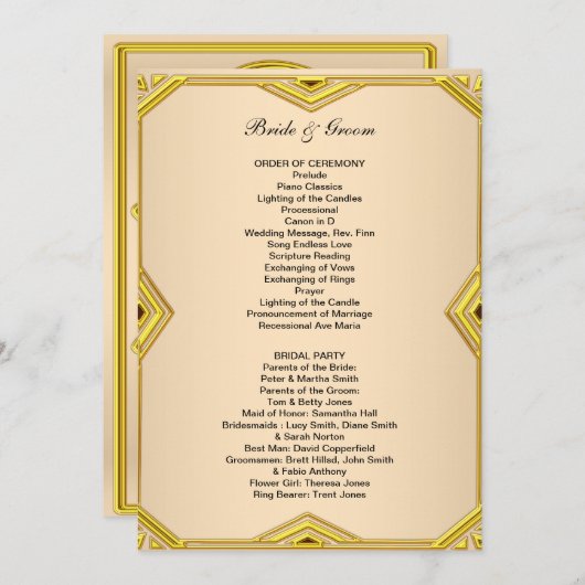 Programme de mariage classique formel (Devant / Derrière)