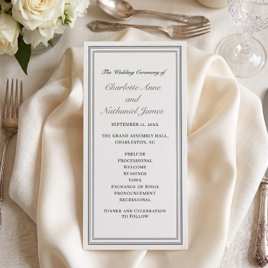 Programme de Mariage Classique Formel Cadre Écru