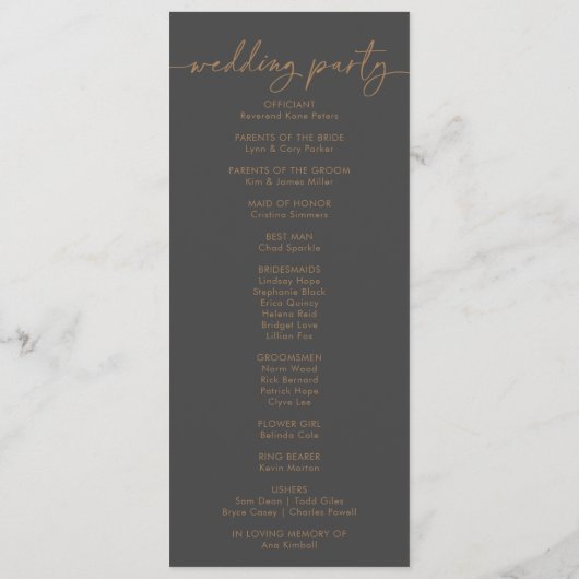 Programme de mariage classique gris or (Dos)