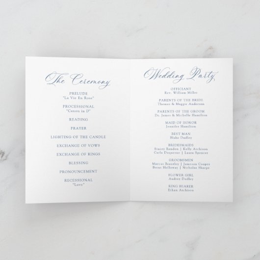 Programme de mariage classique Hydrangea bleu mari (Intérieur)