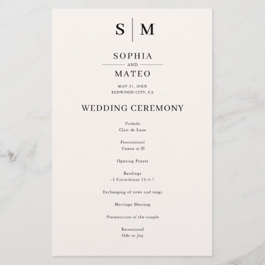 Programme de mariage classique Monogram beige (Devant)