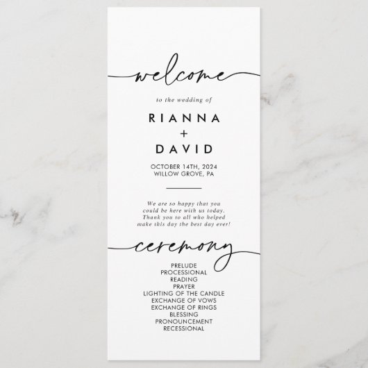 Programme de mariage classique noir blanc (Devant)