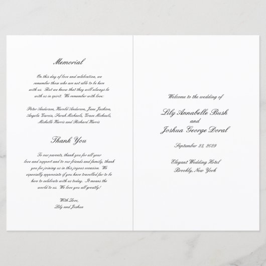 Programme de mariage classique noir et blanc intem (Devant)