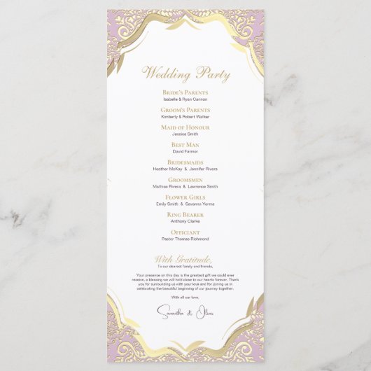 Programme de mariage classique simple or et rose (Dos)