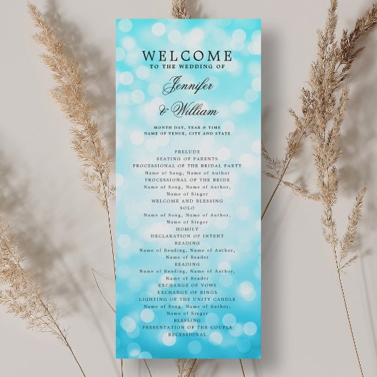 Programme de Mariage classique Turquoise Bokeh Lum