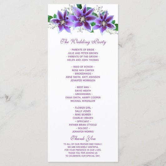 Programme de mariage Classy Chic Clematis (Dos)