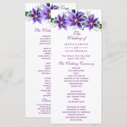 Programme de mariage Classy Chic Clematis (Devant / Derrière)