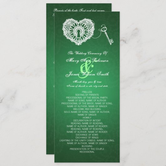 Programme de mariage Clé de mon coeur vert (Devant / Derrière)