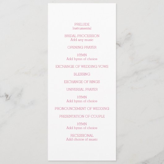 Programme De Mariage Coeur Rose Et Papillons (Dos)