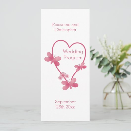 Programme De Mariage Coeur Rose Et Papillons (Debout devant)