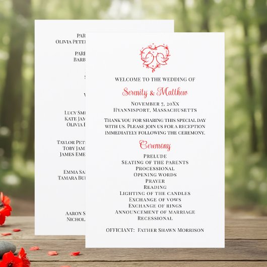 Programme de mariage cœur rouge bohème amoureux ca