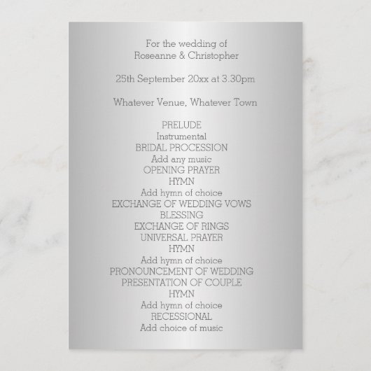 Programme de mariage Coeurs d'argent (Dos)