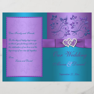 Programme de mariage   Coeurs floraux violets et t