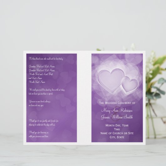 Programme de mariage Coeurs modernes pourpre (Debout devant)