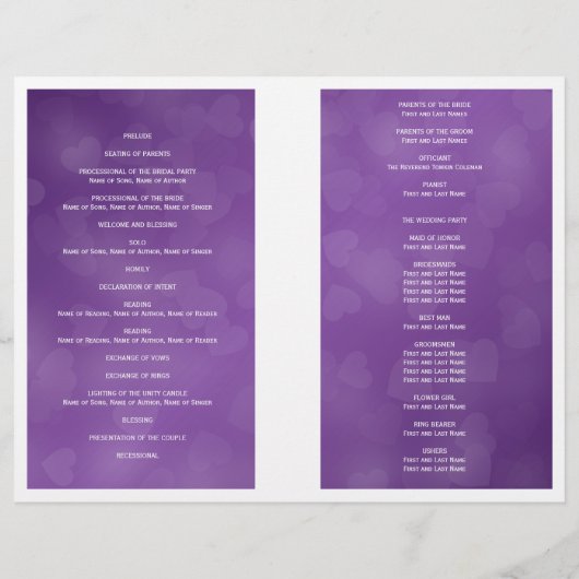 Programme de mariage Coeurs modernes pourpre (Dos)
