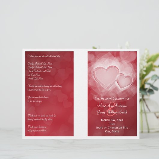 Programme de mariage Coeurs modernes Rouge (Debout devant)