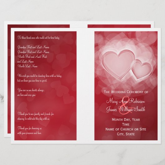 Programme de mariage Coeurs modernes Rouge (Devant / Derrière)