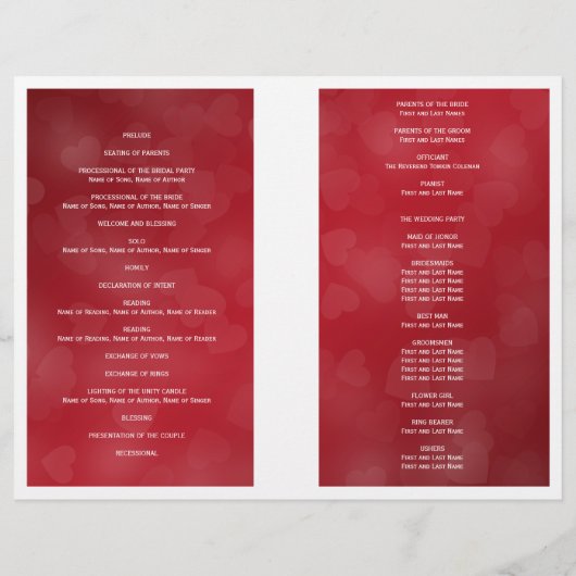 Programme de mariage Coeurs modernes Rouge (Dos)