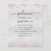 Programme de mariage coeurs roses fuchsia argentés (Devant)