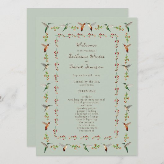 Programme de mariage colibri (Devant / Derrière)