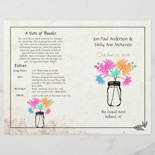 Programme de mariage coloré Zinnia Mason Jar (Devant)