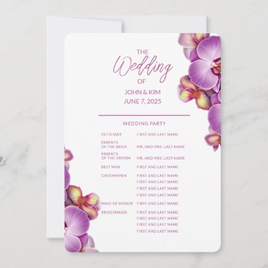 Programme de mariage complet des orchidées moderne (Devant)