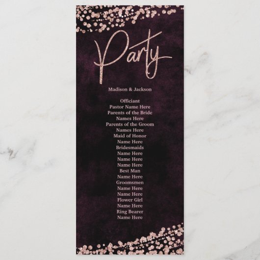 Programme de Mariage Confetti Gold Rose Vin Bourgo (Dos)