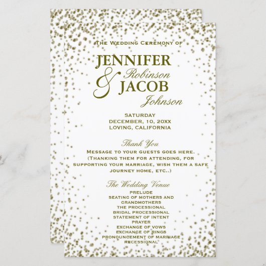 Programme de mariage | Confetti Parties scintillan (Devant / Derrière)