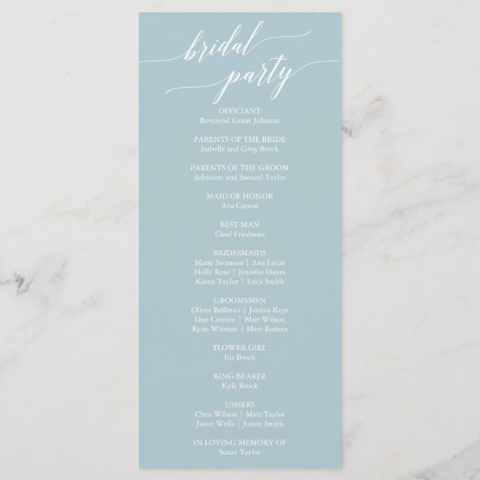 Programme de mariage coordonné Aqua Beach (Dos)