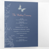 Programme de mariage corail et papillons bleu fonc (Intérieur en premier)